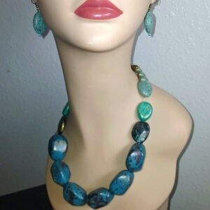 RARE Turquoise Set Earrings And Necklace Napier Green Blue Bronze BOLD GLAMOUR